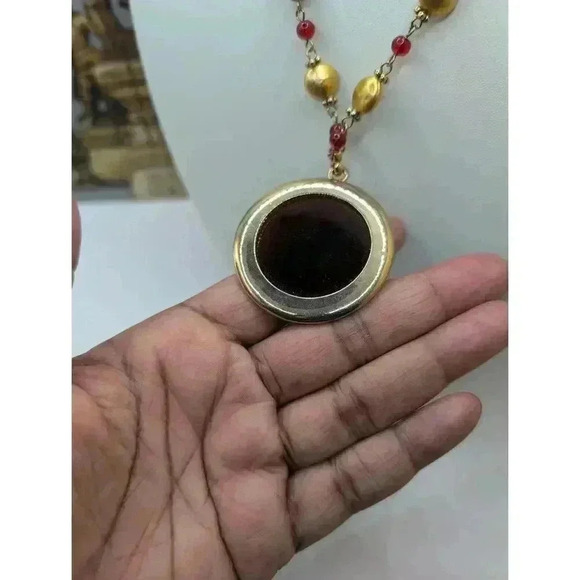 Monet Multicolor Gold Beads Red Beads Pendant Necklace - Picture 3 of 5